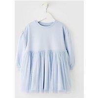 Mini V By Very Girls Dropped Shoulder Tulle Detail Dress - Blue