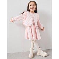 The Very Collection Girls Dress With Embroidered Waistcoat - Pink