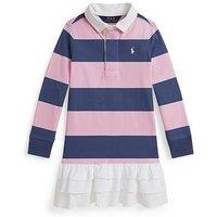 Polo Ralph Lauren Girls Stripe Long Sleeve Ruffle Hem Rugby Dress - Multi