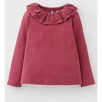 Mini V By Very Girls Broderie Frill Collar Long Sleeve T-Shirt - Pink