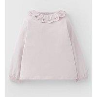 Mini V By Very Girls Long Sleeve T-Shirt With Frill Embroidered Collar - Multi
