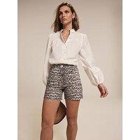 Mint Velvet Neutral Leopard Print Denim Shorts - Beige
