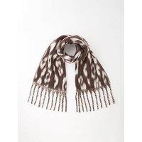 The Very Collection Brushed Leopard Tassel Scarf - Chocolate