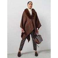 The Very Collection Faux Fur Trim Wrap - Brown