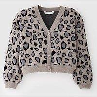 V By Very Girls Leopard Cardigan - Grey