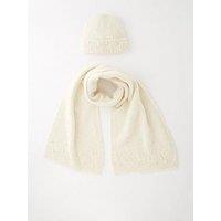 The Very Collection Brushed Pearl Trim Hat And Scarf Set - Cream