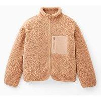V By Very Girls Borg Jacket With Contrast Details - Camel