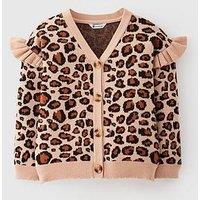 Mini V By Very Girls Leopard Print Frill Shoulder Cardigan - Multi