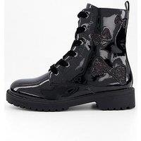The Very Collection Girls Glitter Bow Detail Patent Zip Up Boot - Black