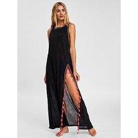 Pitusa Tassel Slit Beach Dress - Black