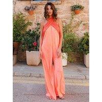 Pitusa Colourblock Halter Lightweight Beach Jumpsuit - Watermelon