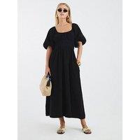 River Island Petite Short Sleeve Linen Midi Dress - Black