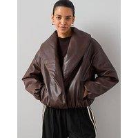 The Very Collection Faux Leather Shawl Collar Padded Coat - Burgundy