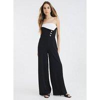 River Island Bandeau Trim Jumpsuit - Black