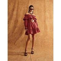 River Island Frill Mini Bardot Dress - Brown