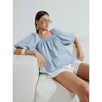 River Island Puff Sleeve Detail Top - Blue