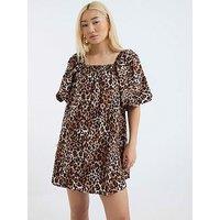 River Island Print Puff Sleeve Detail Dress - Brown
