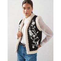 The Very Collection Embroidered Borg Gilet - Multi