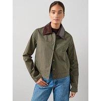 The Very Collection Contrast Collar And Cuff Barn Jacket - Khaki