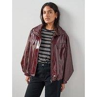 The Very Collection Faux Leather High Shine Bomber Jacket - Burgundy
