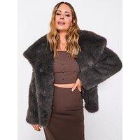 The Very Collection Shawl Collar Faux Fur Coat - Grey