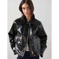 The Very Collection Contrast Lining Pu Coat - Black