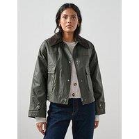 The Very Collection Cord Detail Waxed Barn Jacket - Khaki