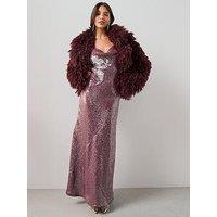 The Very Collection Mongolian Faux Fur Coat - Burgundy