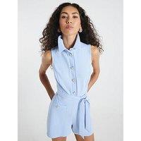 River Island Collared Button Playsuit - Blue