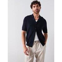 Mango Lino Smart Short Sleeve Button Up Shirt - Black