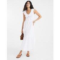 River Island Short Sleeve Collar Ruffle Shirred Dress - White