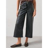 V By Very Faux Leather Wide Leg Crop Trousers - Black