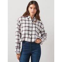 V By Very Cropped Check Shirt - Cream
