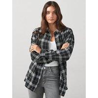 V By Very Brushed Check Longline Shirt - Black