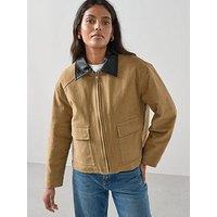 The Very Collection Contrast Collar Patch Pocket Barn Jacket - Beige