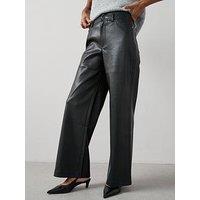 V By Very Faux Leather Double Button Wide Leg Trousers - Black