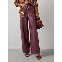 The Very Collection Faux Leather Wide Leg Trousers - Dark Red