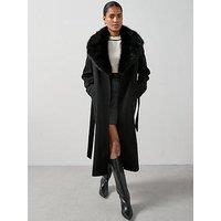 The Very Collection Faux Fur Collared Belted Coat - Black