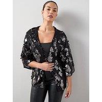 The Very Collection Curve Sequin Kimono - Silver