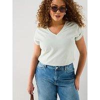 V By Very Curve V Neck Pocket T-Shirt - Green