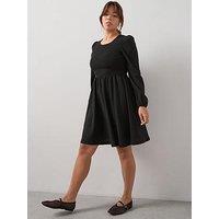 V By Very Curve Stretch Crinkle Mini Dress - Black