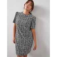 V By Very Curve Short Sleeve Boucle Shift Mini Dress - Black