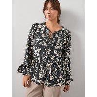 V By Very Curve Tie Detail Printed Blouse - Print