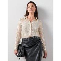 The Very Collection Curve Sequin Longline Blouse - Cream