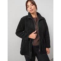 V By Very Curve Zip Through Borg Fleece Jacket - Black
