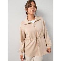 V By Very Curve Cinched Waist Half Zip Sweat - Beige