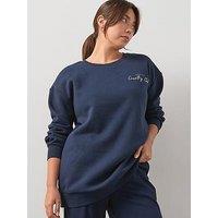 V By Very Curve Longline Slogan Sweat - Navy