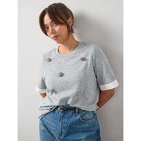 V By Very Curve Embellished Front Top - Grey