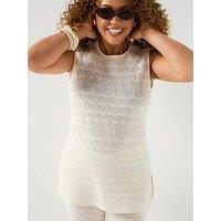 V By Very Curve Crochet Tunic Top - Cream