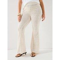 V By Very Curve Crochet Kickflare Trousers - Cream